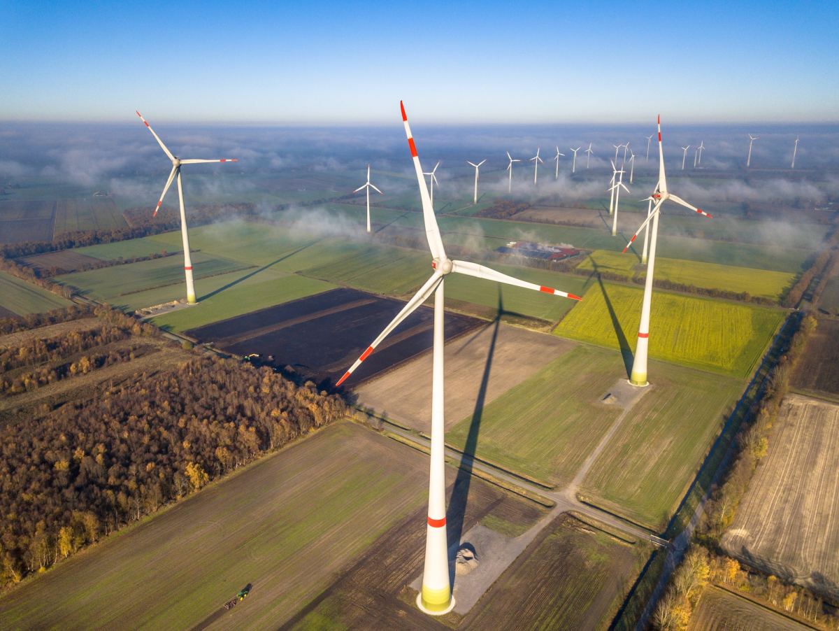 aerial view of wind turbines