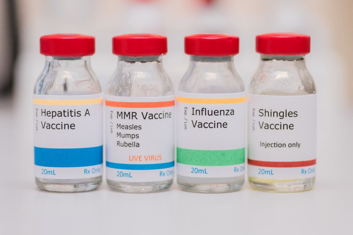 mmr vaccine, influenza vaccine, shingles vaccine, hepatitis a, vaccination concept