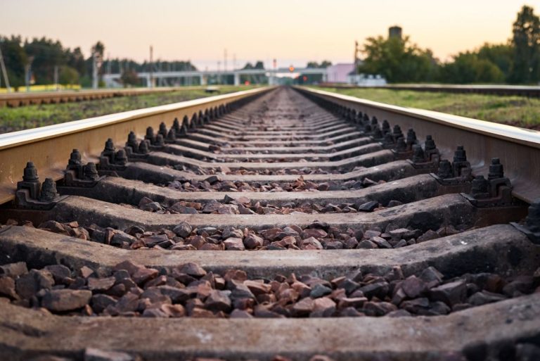 close up railway track. part of the railroad