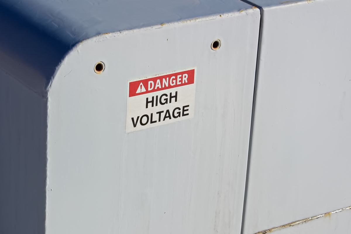 danger high voltage sign on an electrical box