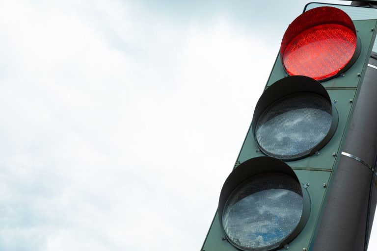 traffic light with red light prohibiting traffic