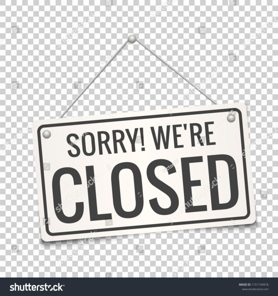 stock vector sorry we are closed white sign with shadow isolated on transparent background realistic vector 1151159918