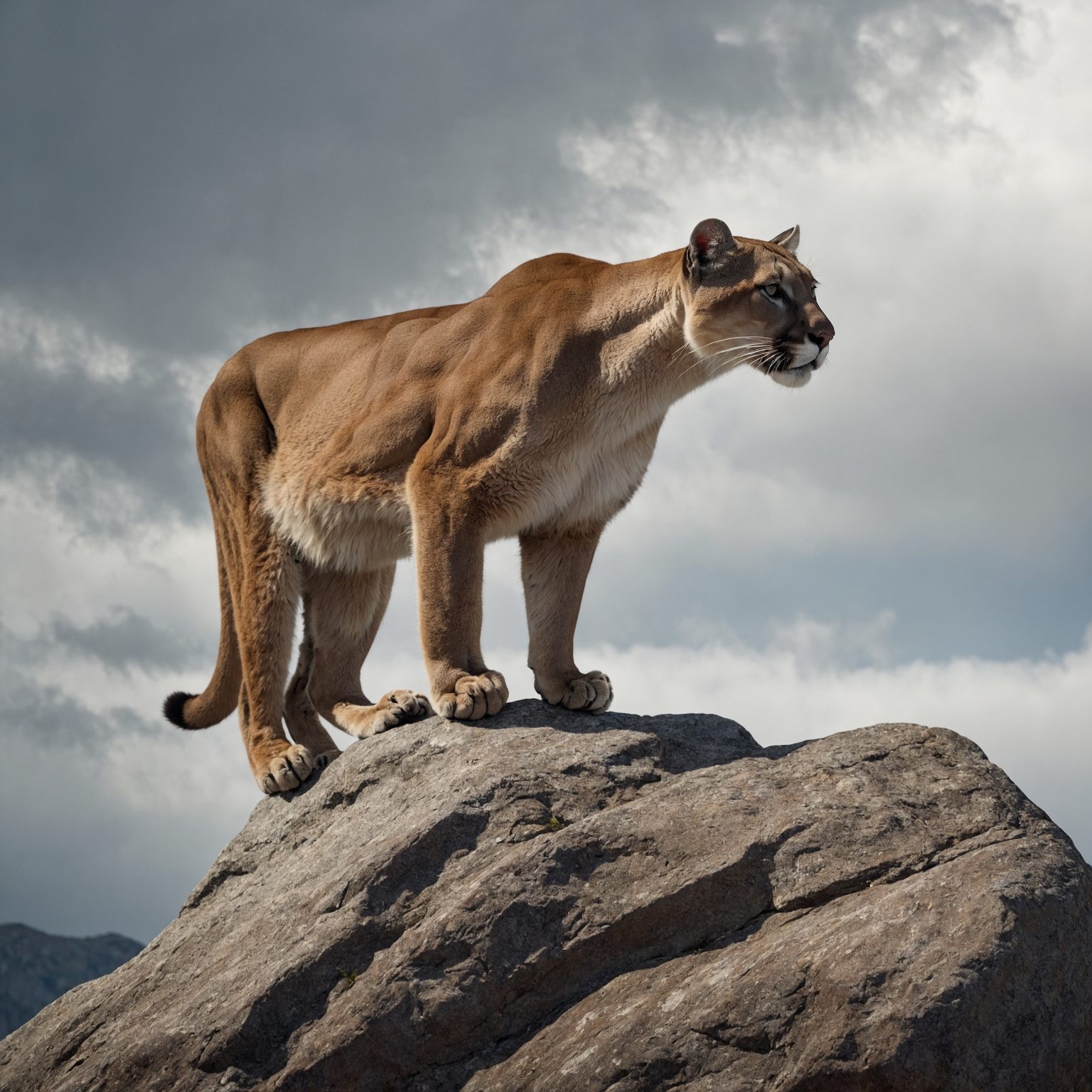 a,powerful,mountain,lion,perched,on,a,rock