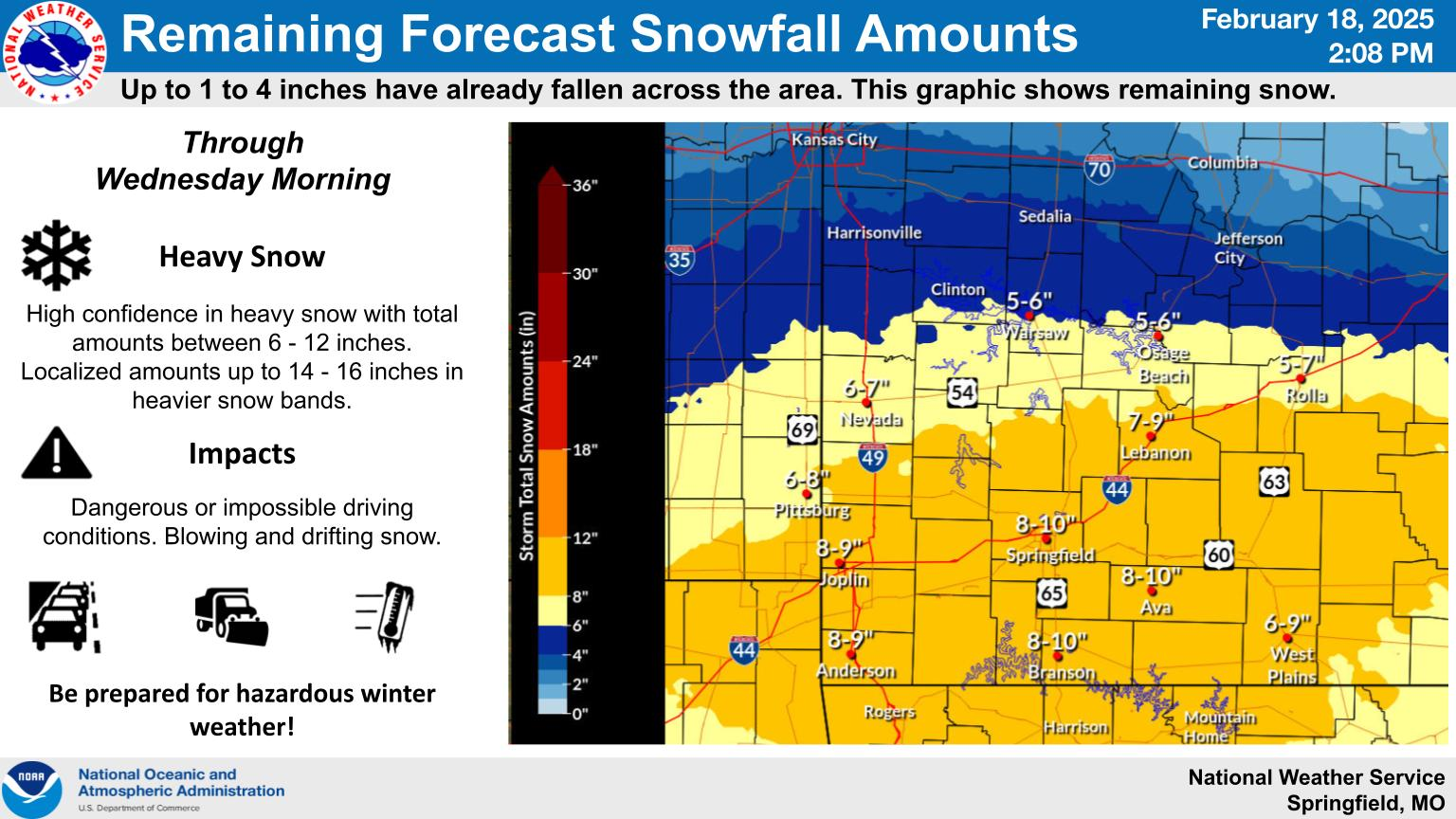 national weather service updated snow graphic 2 18 25